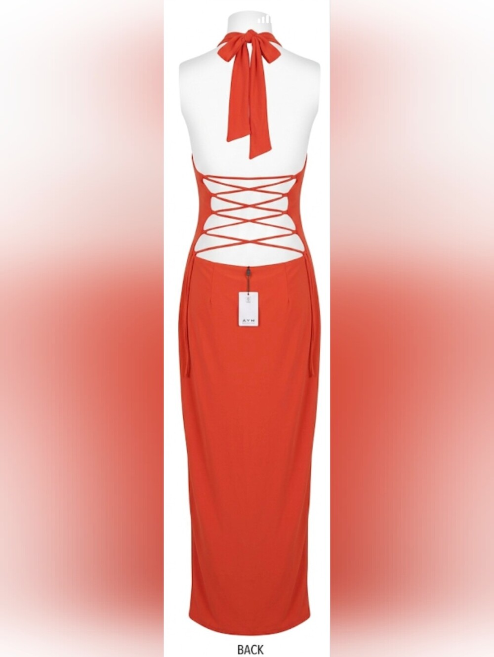 NWT AYM Open-Back Halter Maxi Dress in Res